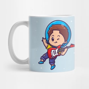 Cute Astronaut Boy Playing Guitar Cartoon Mug